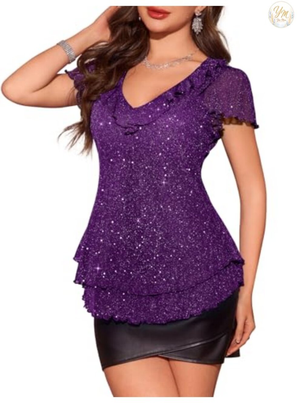 Sparkly Sequin Ruffle Sleeve Dressy Evening Party Top